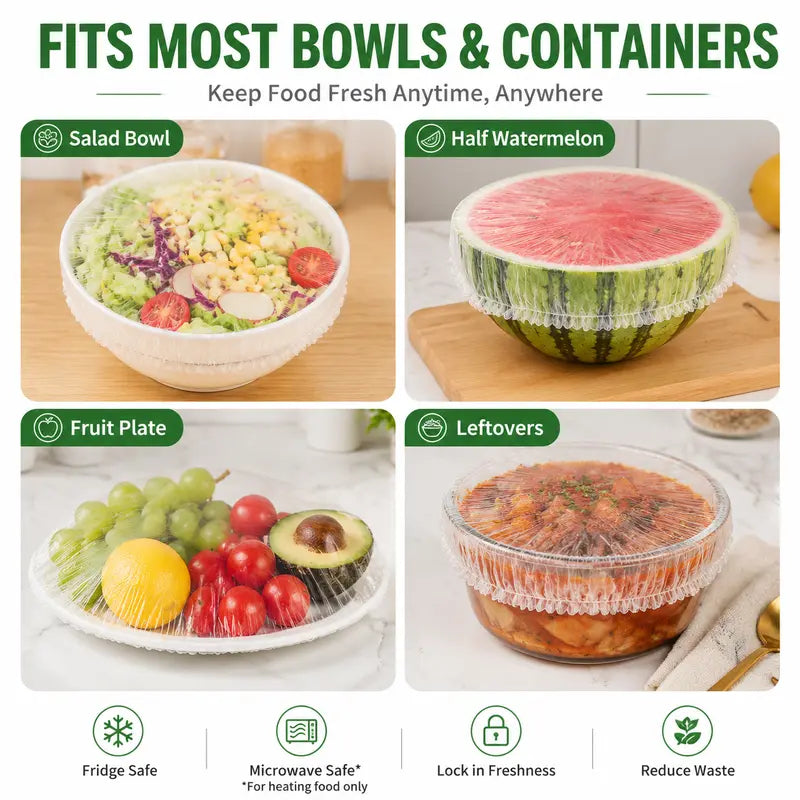 100PCS Disposable Stretch Food Covers for Bowls & Plates, Elastic Bowl Covers🥗